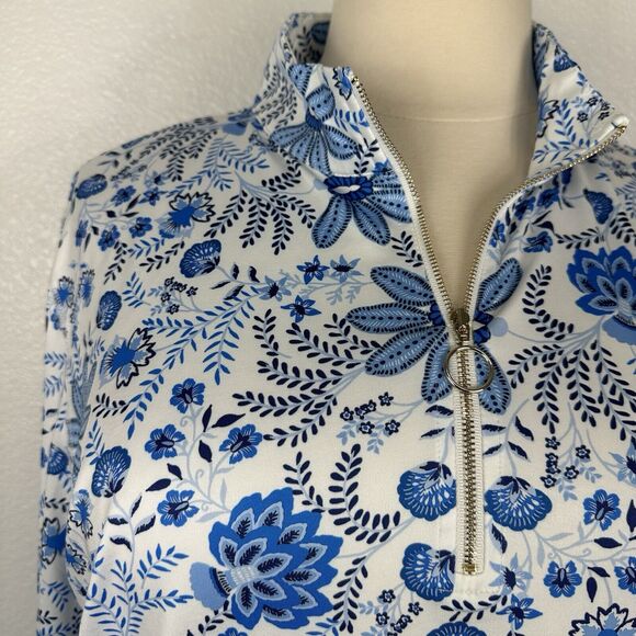 Stella Parker Top Women Size XXL Blue Floral 1/4 Zip Pullover Active UPF 50 Golf - Picture 2 of 11